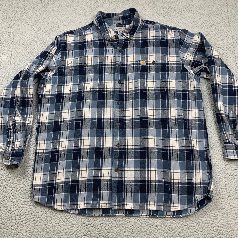 Carhartt Button Up Shirt Mens 2XL Tall Blue‎ Plaid 102824 Relaxed Fit Cotton